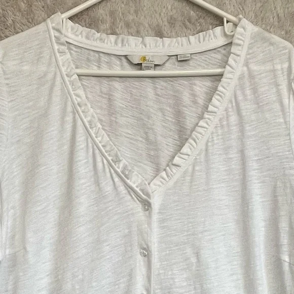 Boden Ivory Cottagecore Cotton Button Up Blouse Sz 22R Ruffle Neck Minimalist - Picture 2 of 16